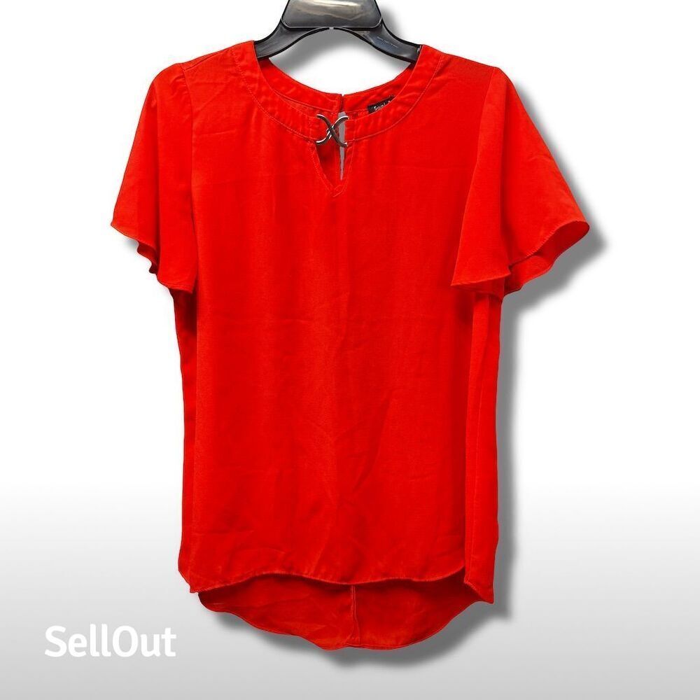 Sami & Jo Women's Orange Short Sleeve Blouse Size S Casual Spring Top